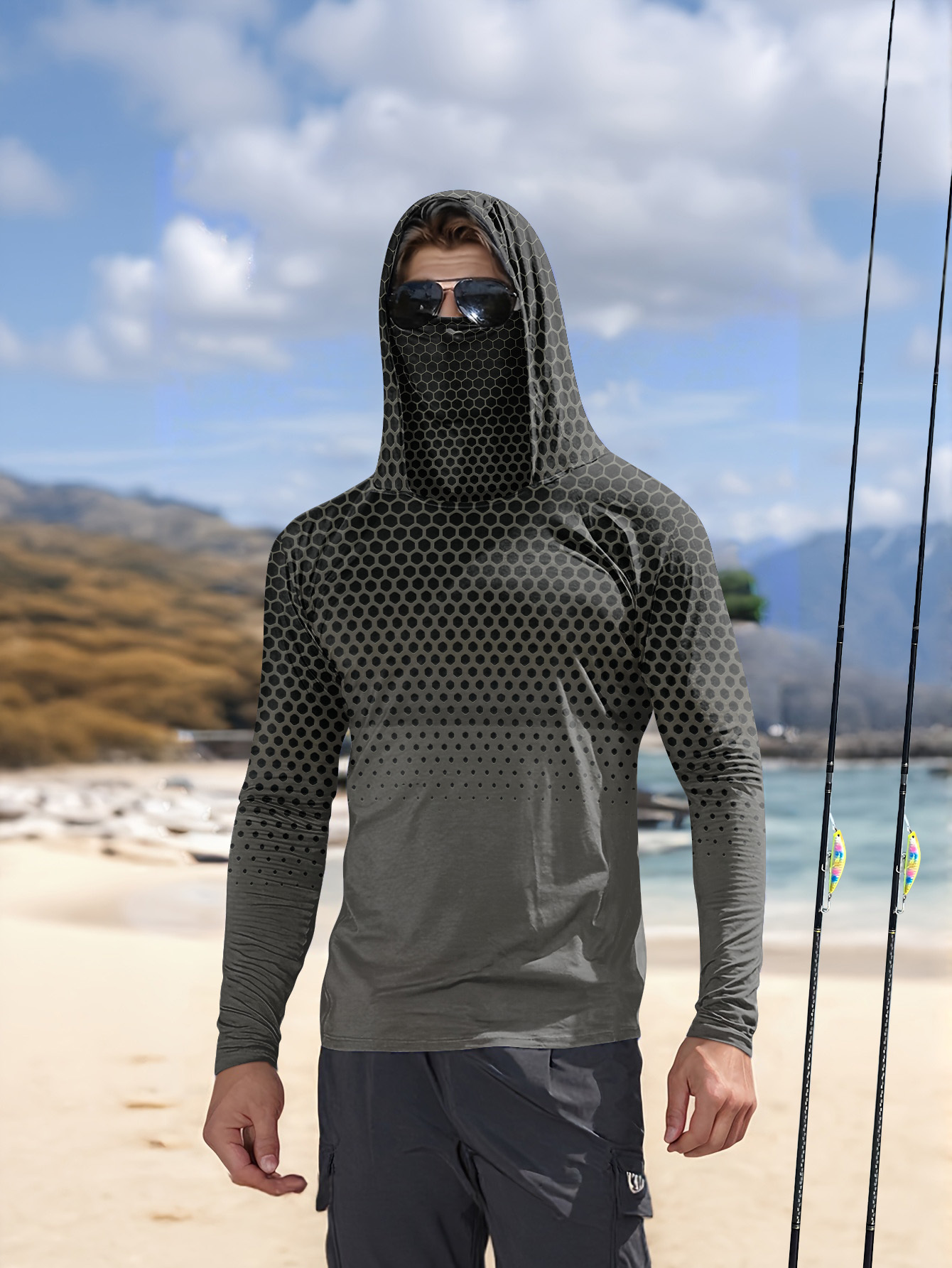 Fishing Mask Sun Protection - Męska letnia koszulka wędkarska z kapturem
